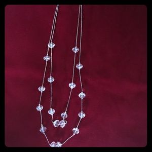 Double Silver chain with crystal necklace